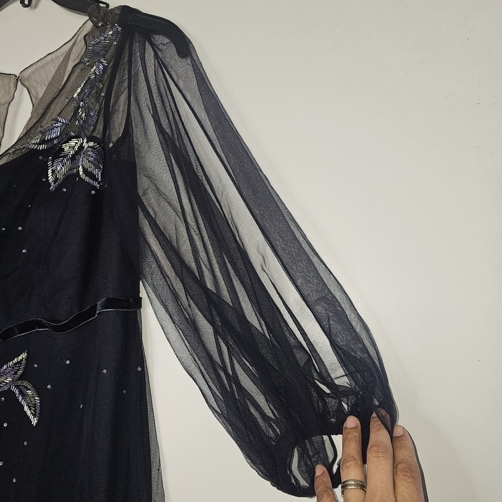 NWT Marchesa Notte Sheer Puff Sleeve Gown – Wedding Guest / Black Tie Formal - Picture 8 of 11